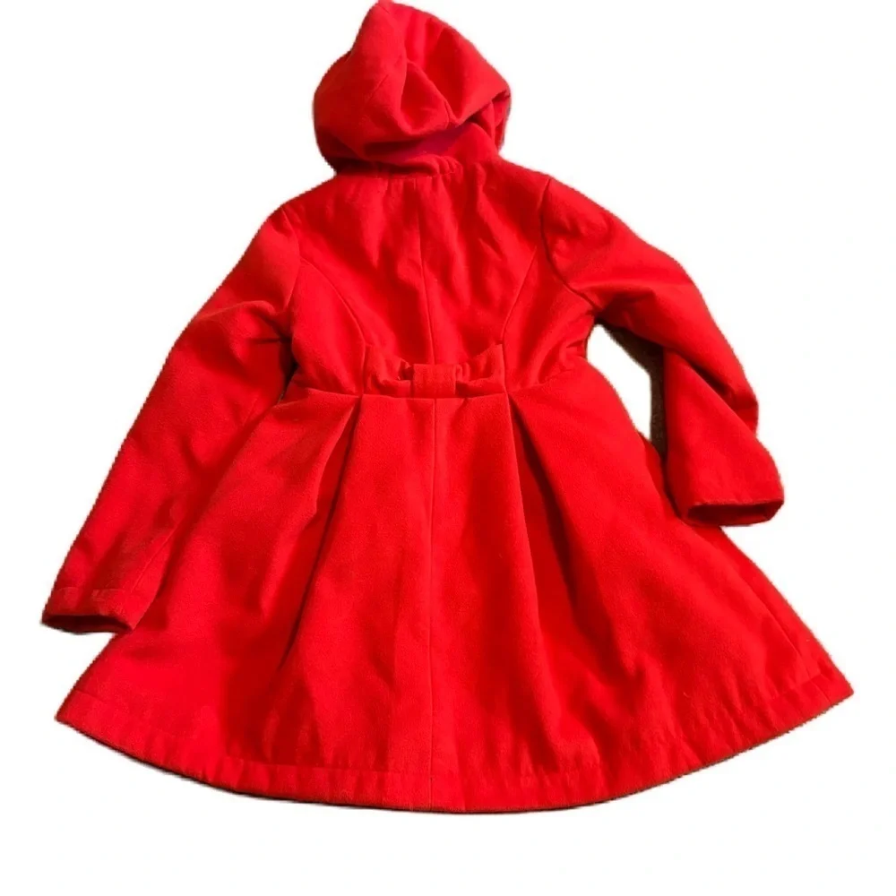 Cat & Jack Red Faux Fur Trim Hooded Pea Coat Small 6/6X Double Breasted
